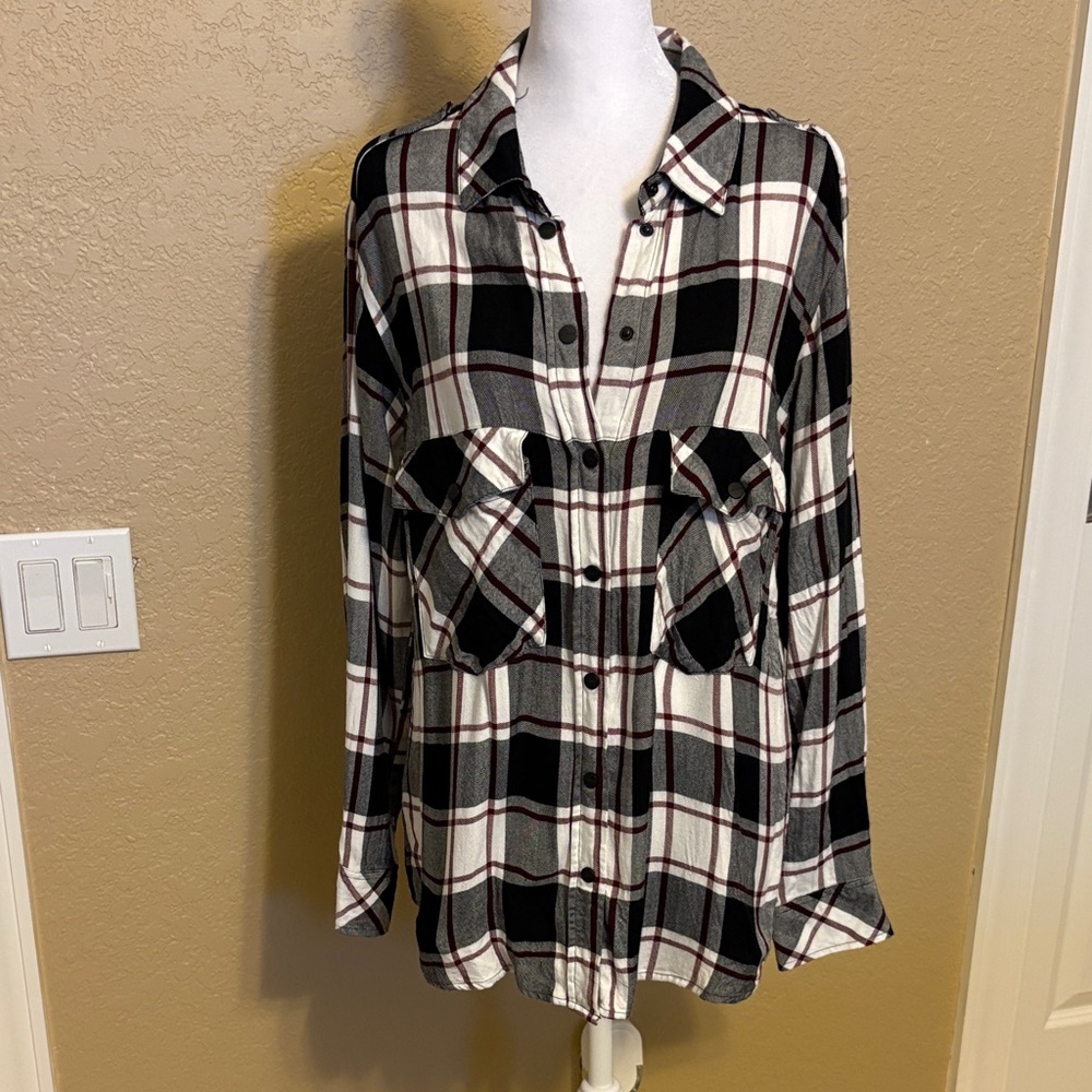 Sanctuary Black and White Checkered Flannel Style Shirt, Medium